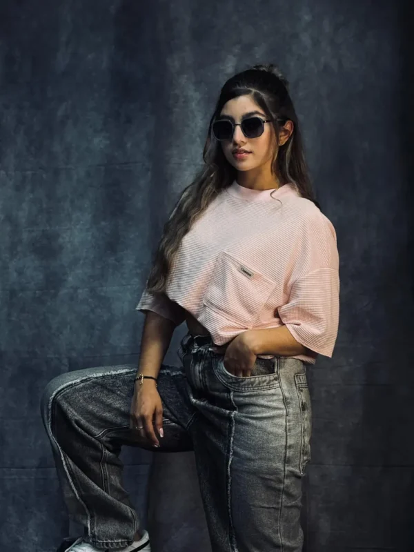 Camiseta oversize texturizada costura, color palo de rosa