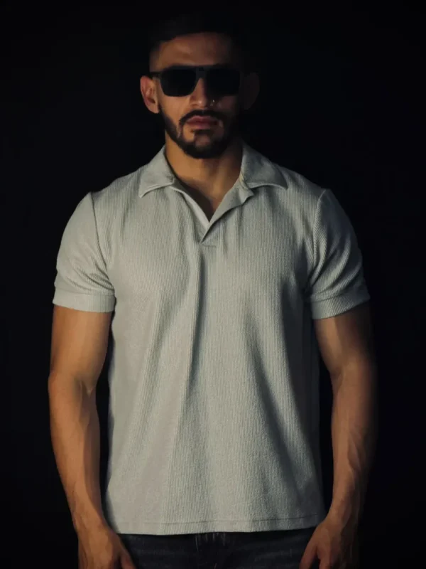 Camiseta tipo polo básica, color gris claro